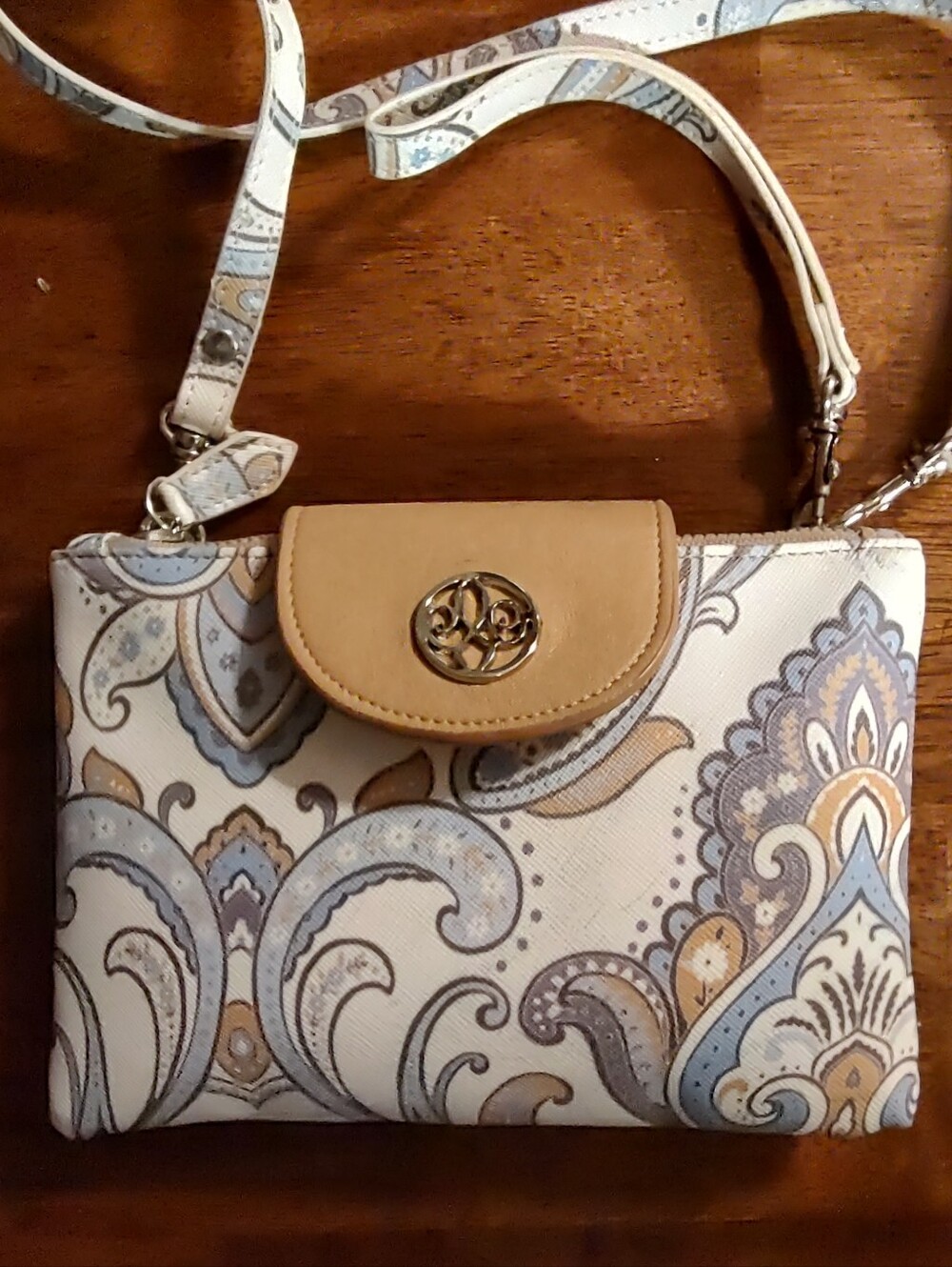 Neutral Paisley Crossbody Bag with Tan Flap - Picture 11 of 11